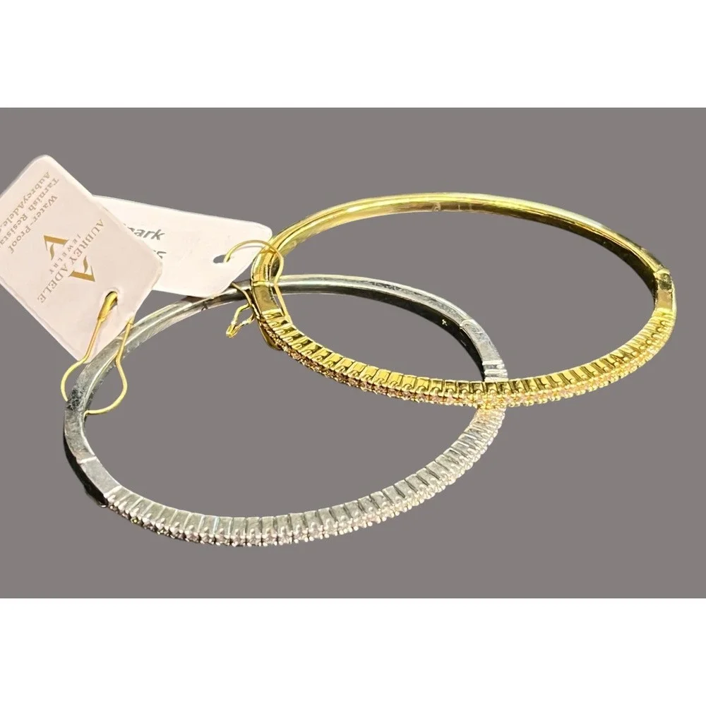 LOT OF 2, NEW Aubrey Adele BANGLE BRACELET Silver-Gold Tone CLEAR CRYSTAL Tennis